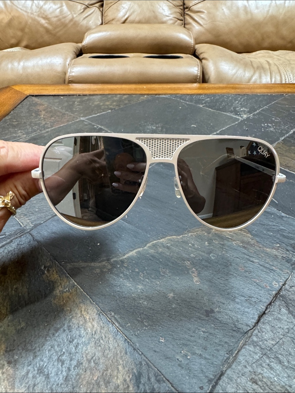 Quay Australia Silver Aviator Sunglasses with Dark Lenses
